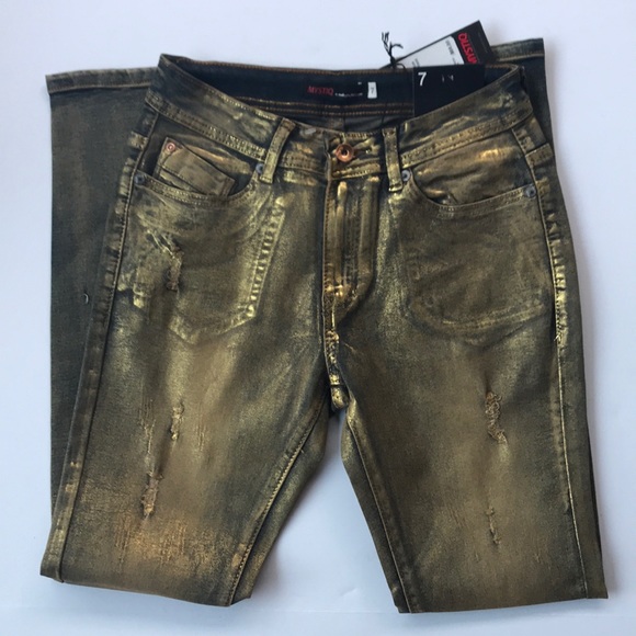 Mystiq Denim Womens/juniors gold metallic jeans - Picture 2 of 8